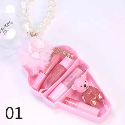 Cute Ice Cream Bear Lip Gloss Set Keychain Lip Gloss Waterproof Longlasting Girls Lips Makeup
