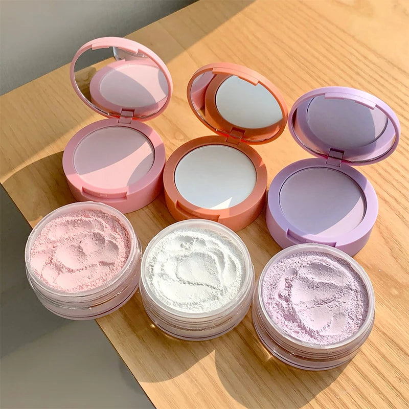 Matte Full Coverage Pressed Powder Loose Powder with Puff 24H Long Lasting Waterproof Oil Control Natural Setting Powder Makeup