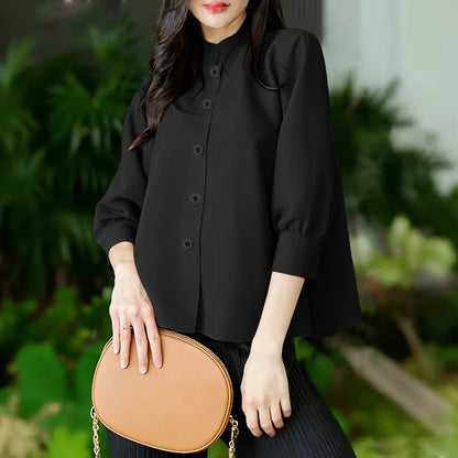 Women Blouse 2026 ZANZEA Elegant OL Shirts 3/4 Puff Sleeve Solid Fashion Casual Work Office Lady Blusas Female Streetwear Blusas
