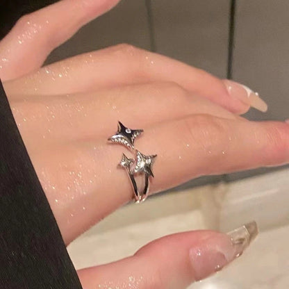 Korean Fashion Exquisite Purple Zircon Heart Star Ring Y2K Girls Pink Crystal Bow Knot Ring Women Party Dating Jewelry Gifts