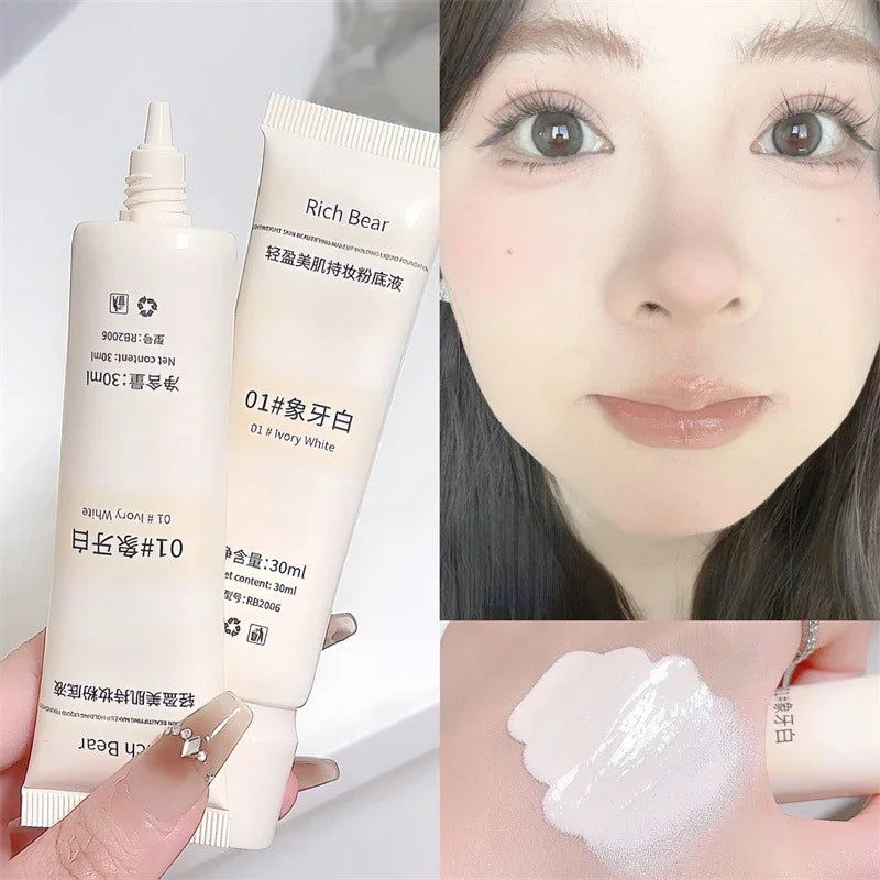 Moisturizing Liquid Foundation Ivory White Natural Color BB Cream Waterproof Lasting Base Concealer Lightweight NonSticky Makeup