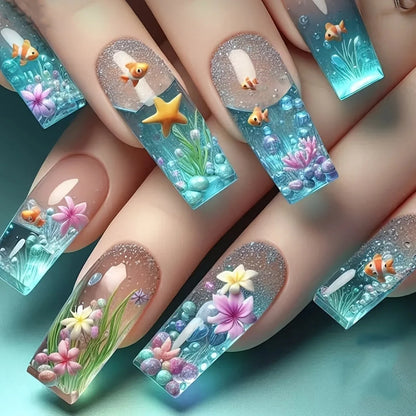 French Tip Press on Nails Long Coffin False Nails Press ons Acrylic Glue on Nails Full Cover False Nails Wearable Fake Nails Set