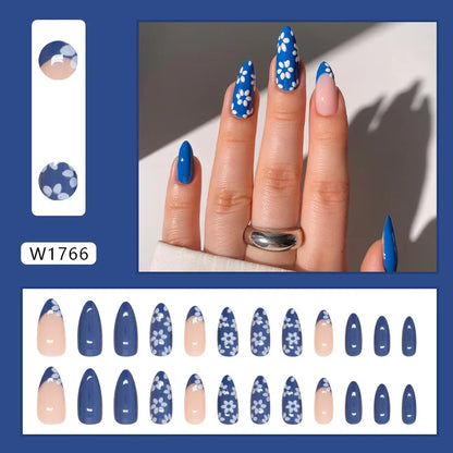 Caramel Flower 24 Pcs Press on Nails Pink Gradient Fake Nails Glossy Artificial Finger Manicure Reusable False Nails for Women