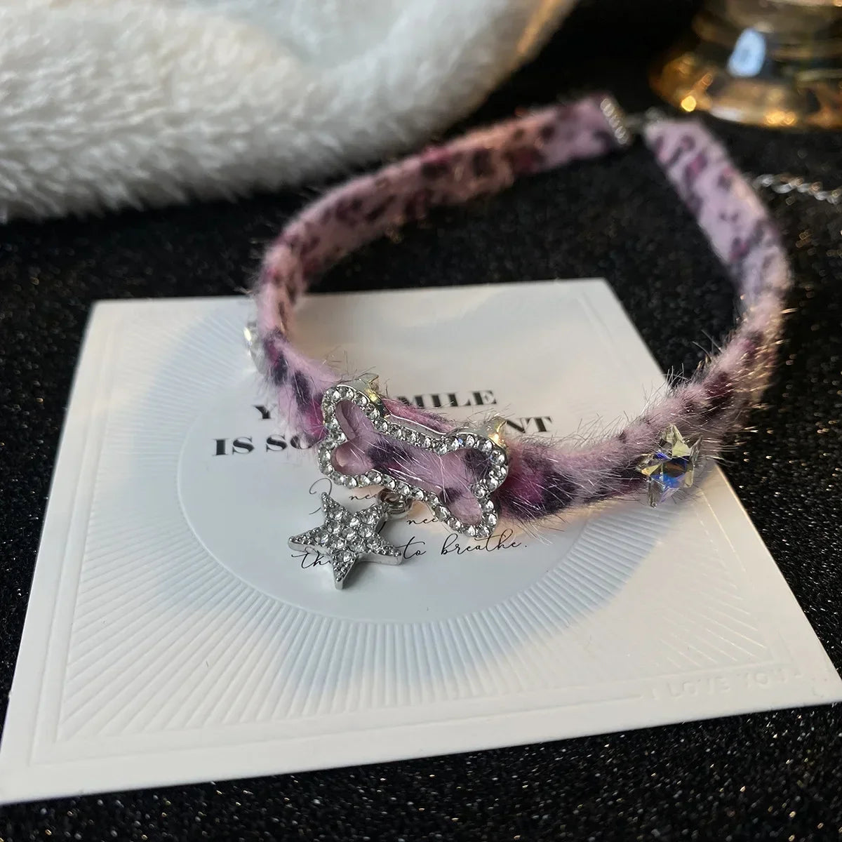 Japanese Y2K Choker Plush Leopard Bone Necklace Fashion Star Pendant Necklace Spicy Girl Sweet Cool Harajuku Party Jewelry Gift
