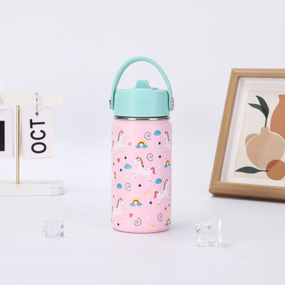 12oz Kids Water Bottle Cartoon Animal Children's Cup With Straw Stainless Steel Vacuum Flacks Thermos Bottle Thermal Mug Cups