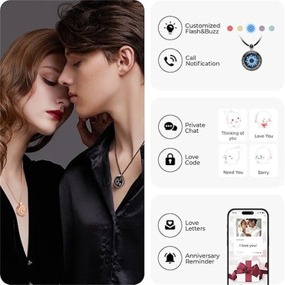 TOTWOO Sun & Moon Touch Necklaces with Agate Vibration & Light Up Necklace For Long Distance Relationship Gifts Couples Necklace