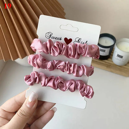 3/6Pcs/Set Silk Hair Scrunchies Elastic Hair Bands Women Elegant Headwear Hair Ties Ponytail Holder Sweet Hair Rope Rubber Bands