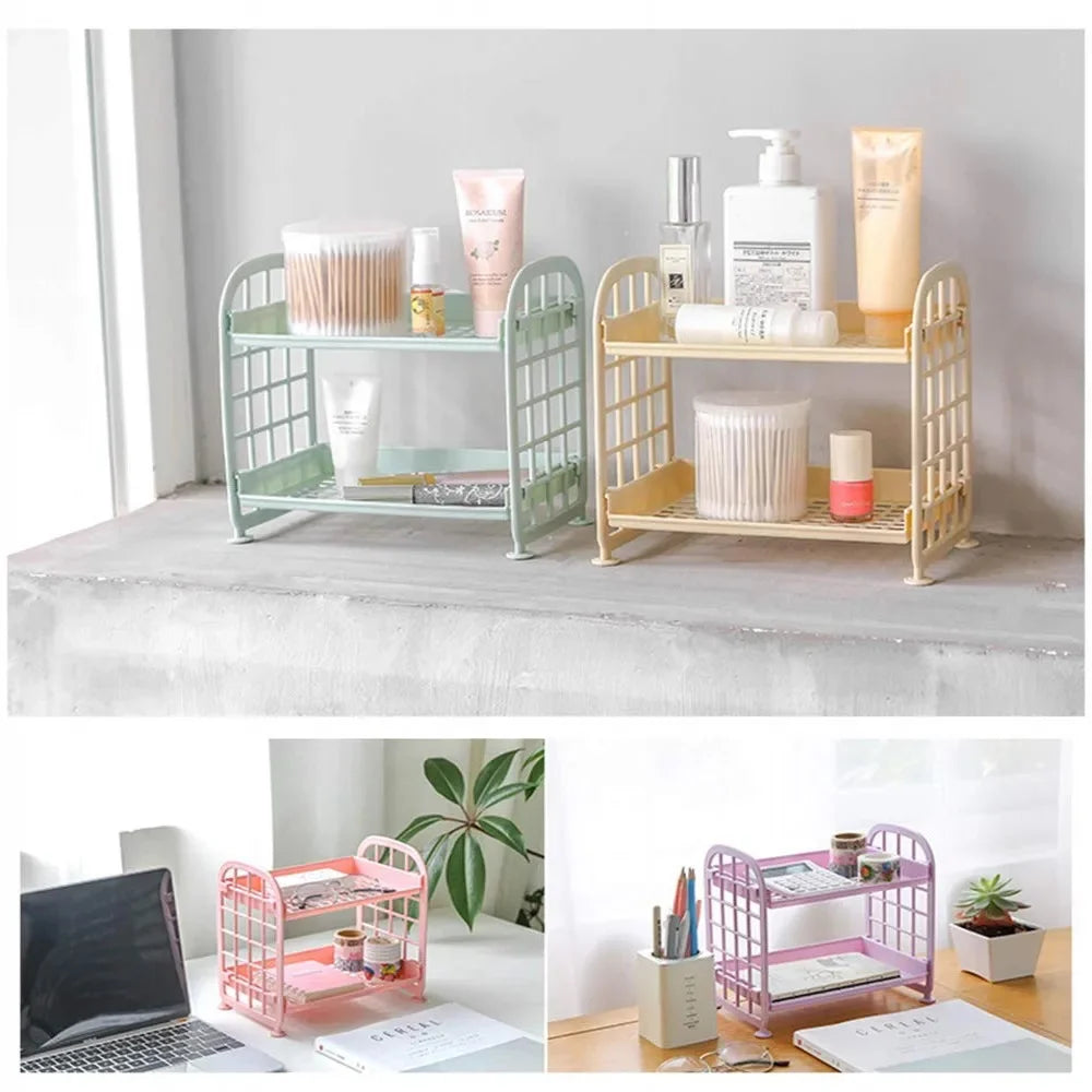Desktop Storage Rack Organizer Shelf Folding Plastic Storage Rack Sundries Cosmetics Stationery Rack For Home Office Dormitory
