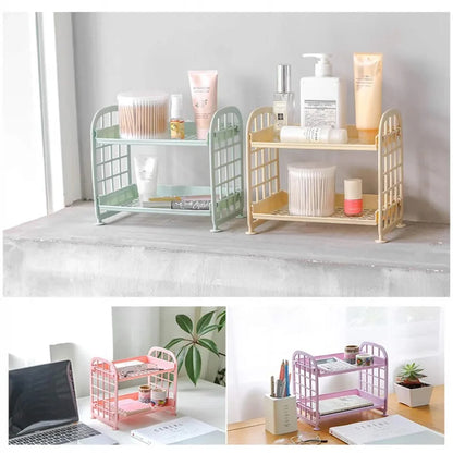 Desktop Storage Rack Organizer Shelf Folding Plastic Storage Rack Sundries Cosmetics Stationery Rack For Home Office Dormitory