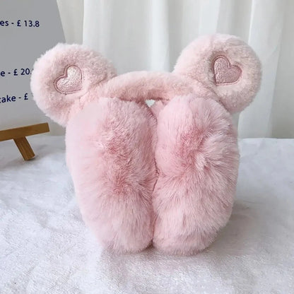 Cute Bear Ears Winter Warm Earmuffs for Women Girls Kids Plush Thick Soft Ear Muffs Protect Ears Foldable Warmer Cover Earflaps