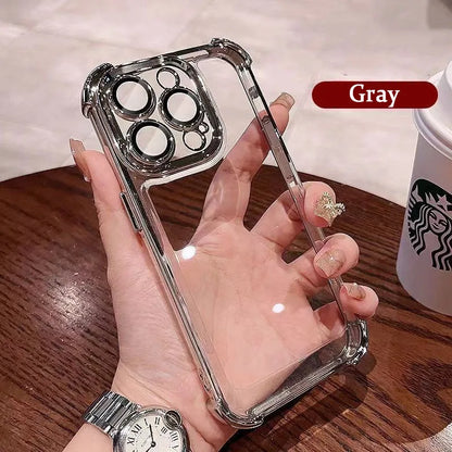 Luxury Plating Shockproof Silicone Phone Case For iPhone 16 15 14 Plus 13 12 11 Pro Max Lens Protect Case Transparent Back Cover