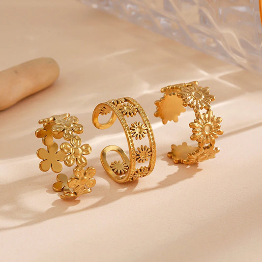 1/3PCS Fashion Stainless Steel Flower Ring Ins Open Toe Ring For Women Temperament Versatile Adjustable Ring Jewelry Accessories