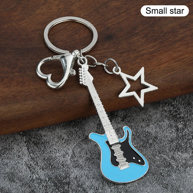 1Piece Y2K Guitar Cat Key Chain For Men Women Pentagram Bow Pendant Fashion Rock Punk Bag Accessories Gift