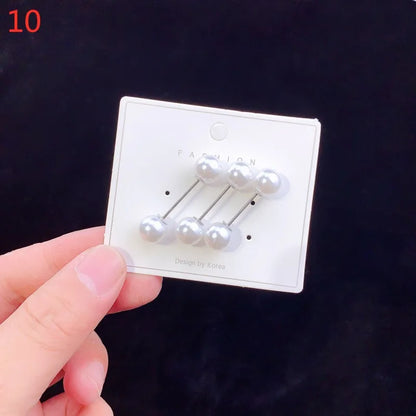 6pc Pearl Brooches Set Waist Buckle Cardigan Jeans Button Brooch Pins Women Sweater Coat Anti Fall Pearls Clothes Pin Decoration