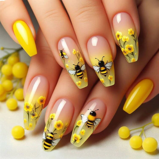 French Tip Press on Nails Long Coffin False Nails Press ons Acrylic Glue on Nails Full Cover False Nails Wearable Fake Nails Set