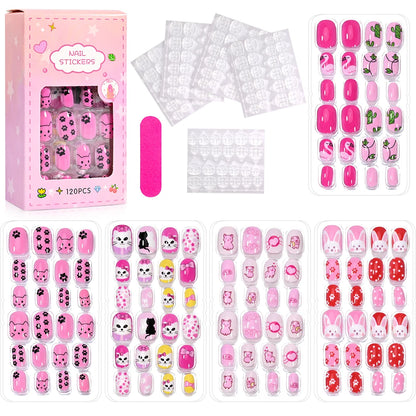 120pc/Box Kid's Christmas Press On Nails Kawaii Cartoon Santa Snowman Xmas Tree Full Cover Acrylic False Nail Kid Christmas gift