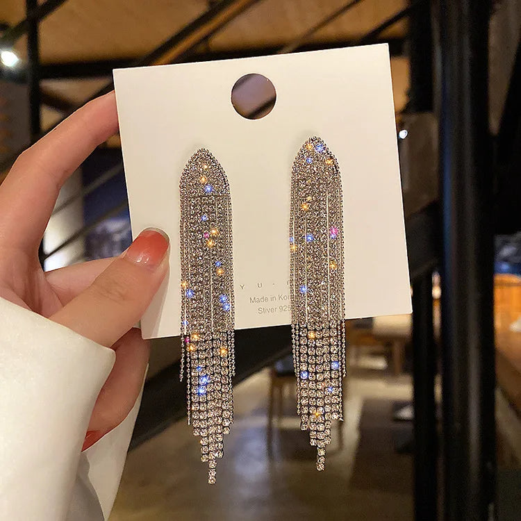 2023 New Fashion Trend Unique Design Delicate Elegant Green Zircon Tassel Earrings Women High Jewelry Wedding Party Gifts