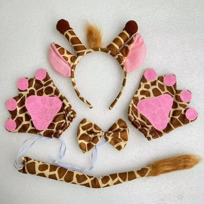 Halloween Giraffe Headband Tie Skirt Gloves Cosplay Kawaii Animal Headgear Christmas Party Costumes A Set Birthday Wearing