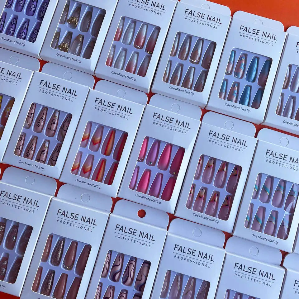 24Pcs Press on Fake Nails Short Medium French Acrylic Full Cover False Nail With Glue Kit Mini File Manicure for Women and Girls