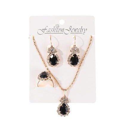 2Pcs/lot Simple Fashion Geometric Zircon Necklace Earrings Kit For Women Wedding Bride Jewelry Set Accessories Gift