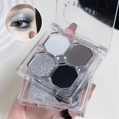 Four Color Gem Eyeshadow Pearl Matte Punk Smoked Cement Black Gray Eye Shadow Easy To Remove Makeup Daily Glitter Eyeshadow Tray
