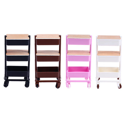 Storage Display Shelf Bookshelf Furniture Model Decor Toy 1Set 1:12  Dollhouse Miniature Trolley Dining Cart with Wheels