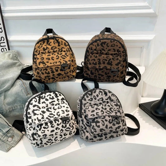 Fashion Vintage Leopard Print Mini Rucksack Bag Large Capacity Travel Backpack Women's Shoulder Bag Lightweight Square Bag