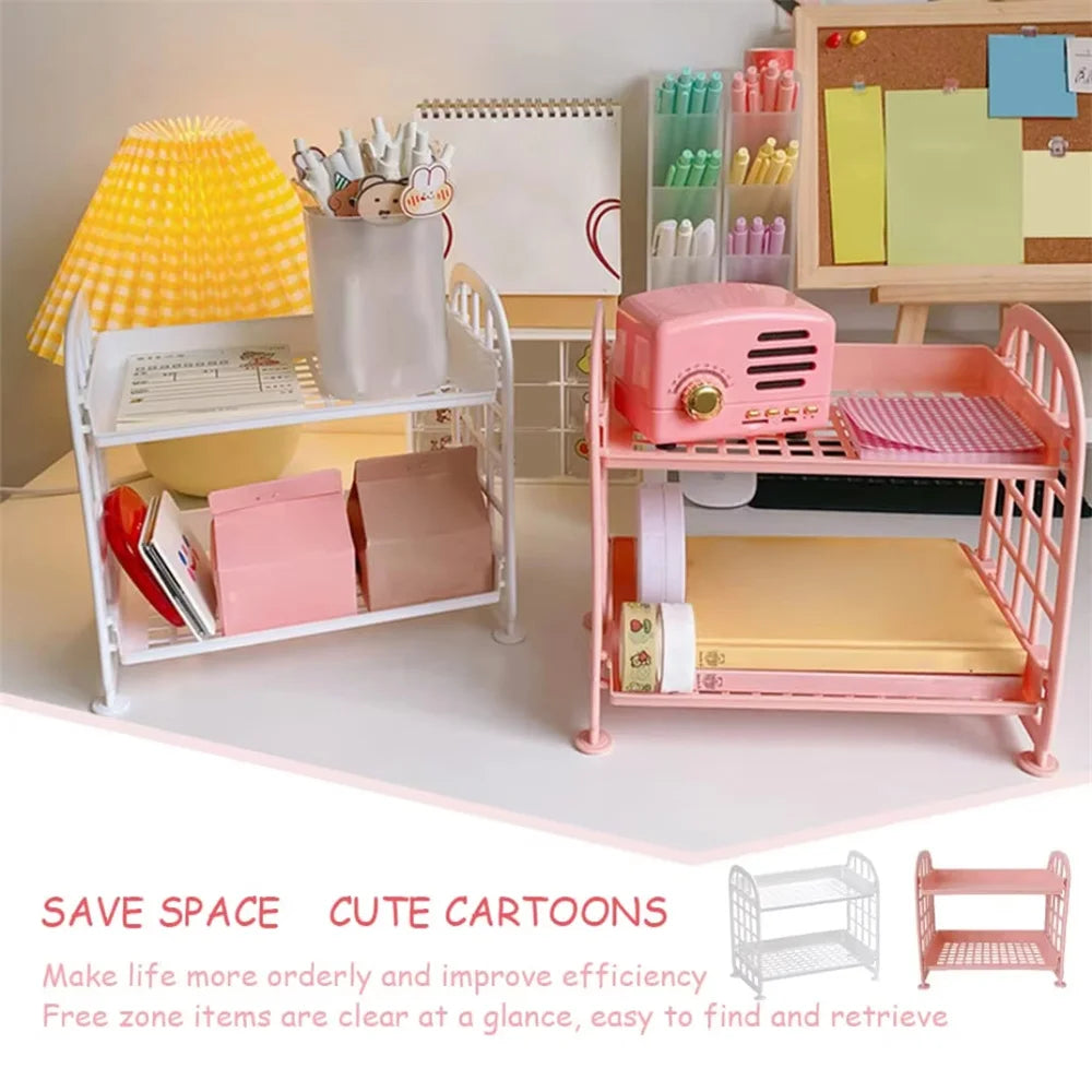 Desktop Storage Rack Organizer Shelf Folding Plastic Storage Rack Sundries Cosmetics Stationery Rack For Home Office Dormitory