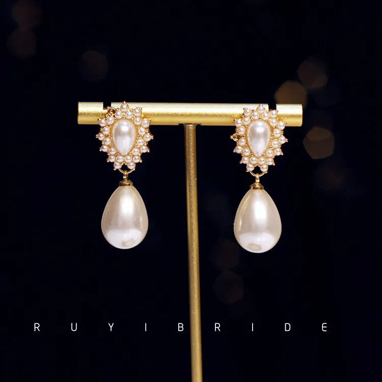 SHMIK Elegant Vintage Palace Full Pearl Pendant Necklace Chains Earrings For Women Lady Classic Exquisite Chorker Chains Jewelry
