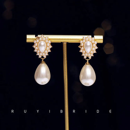 SHMIK Elegant Vintage Palace Full Pearl Pendant Necklace Chains Earrings For Women Lady Classic Exquisite Chorker Chains Jewelry