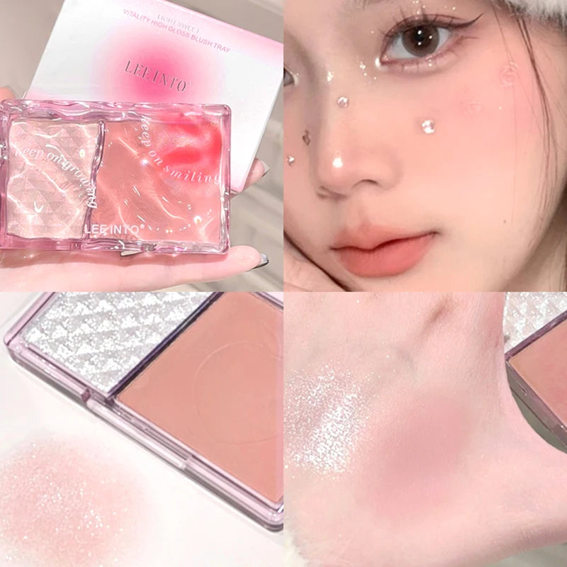 LEEINTO light sweet energy high gloss blush disk pearl fine flash bright makeup does not fly powder to show tender rouge