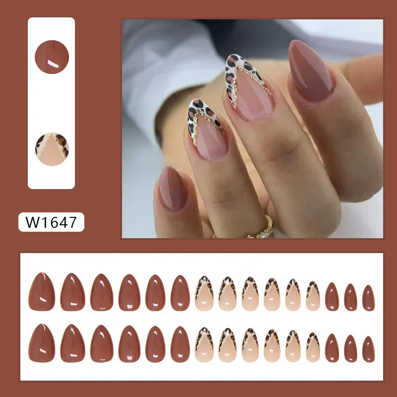 Fresh Green Tea 24 Pcs Fake Nail with Jelly sticker Press on False Nails Wearable Round Head Oval Full Cover Nail Tips