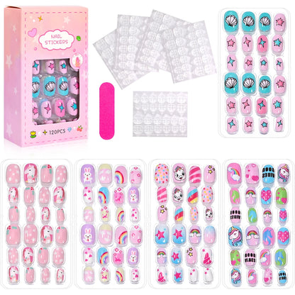 120pc/Box Kid's Christmas Press On Nails Kawaii Cartoon Santa Snowman Xmas Tree Full Cover Acrylic False Nail Kid Christmas gift