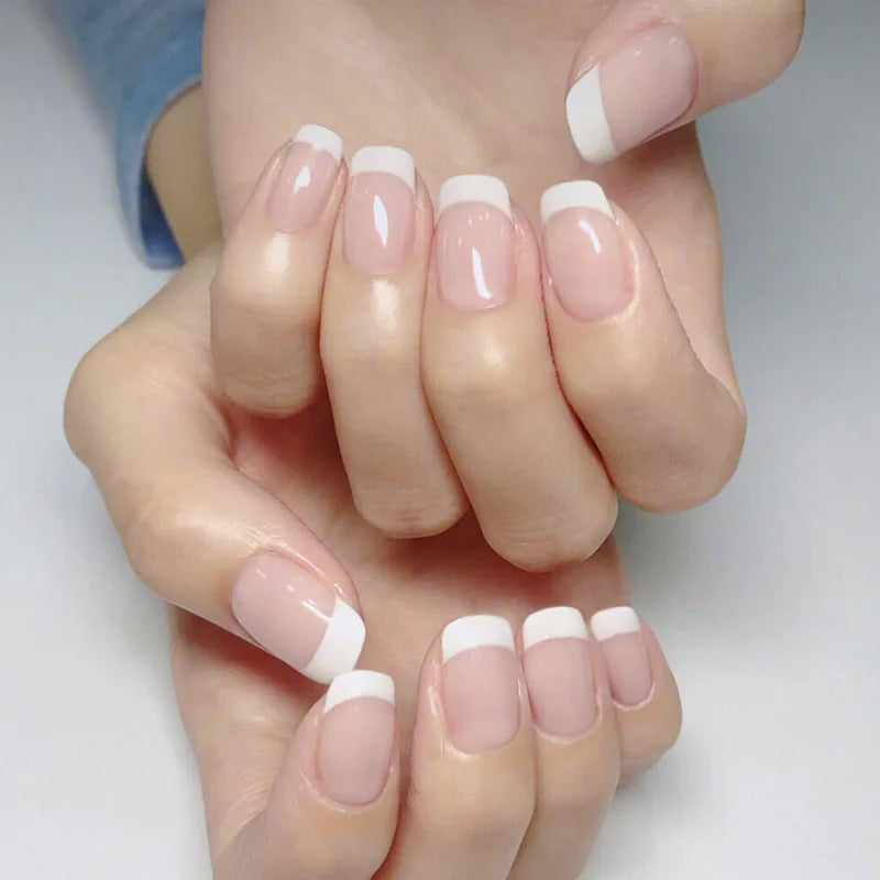 24Pcs/Box Charming Pink Flame Short Detachable Finished Fingernails Ballet Wearable Fake Nails press on Square Head Full Cover