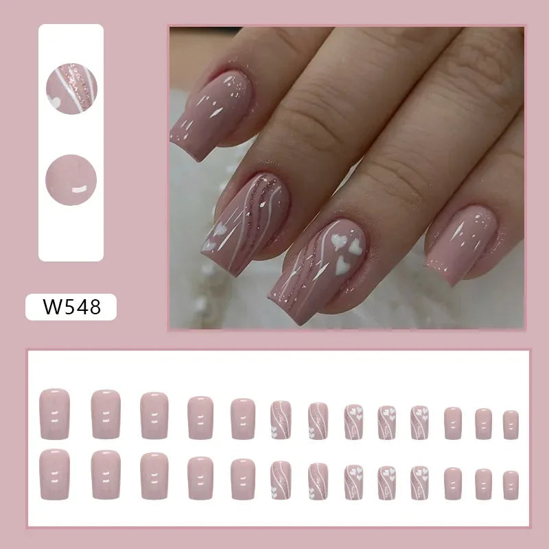 Fresh Green Tea 24 Pcs Fake Nail with Jelly sticker Press on False Nails Wearable Round Head Oval Full Cover Nail Tips