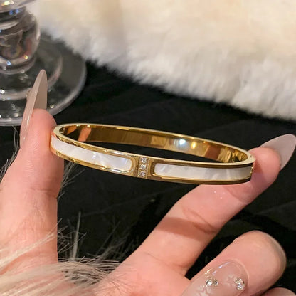 1PC Titanium Steel Stainless Steel Inlaid Zircon Gold Plated Bracelet Classic and Simple Style Bangles for Women Daily Jewelry