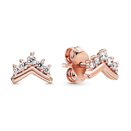 TOGORY Newest Rose Gold Brand Stud Earrings For Ladies Women Crown Love Round Earrings Jewellery Birthday Gift Special Offer