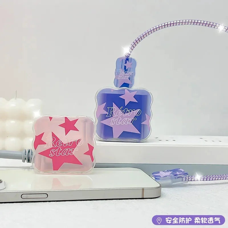 5pcs-set Heart Flower Wave Edge Charger Protective Cover Suitable for iPhone Models 12 13 14 15 Supports 18W 20W Fast Charging