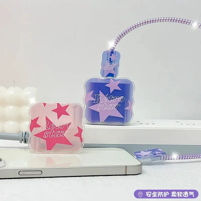 5pcs-set Heart Flower Wave Edge Charger Protective Cover Suitable for iPhone Models 12 13 14 15 Supports 18W 20W Fast Charging