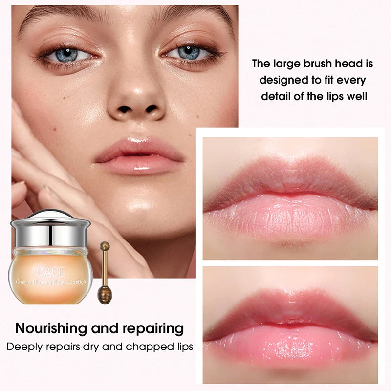 CACE Cherry Blossom Honey Lip Balm — Deeply Hydrating and Plumping, Water-Rich Glossy Finish, Non-Sticky, Long-Lasting Moisture