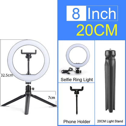 6-14" Ring Light 10 Dimming Levels 22 Modes Professinonal Fill Light 3CCT/RGB with Tripod & Phone/IPad Holder For Live streaming