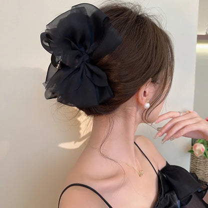 New Mesh Bow Grip Clip Female Ponytail Braid Hair Claw Clip Elegant Girl Hair Clip Hair Accessories Gift Headdress