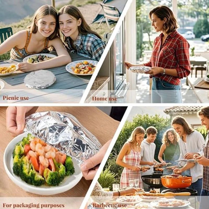 10-50pcs Aluminum Foil Insulation Covers Keep Food Warm Fresh Repeatable Kitchen Food Covers Bowls Plates Adjustable Cling Wrap