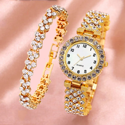 2PCS Luxury Rhinestone Women Watches Fashion Bracelet Strap Ladies Quartz Watch Set Relogio Feminino Reloj Mujer