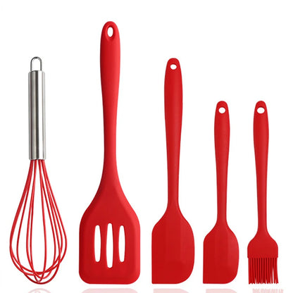 5Pcs Silicone Cooking Utensils Set Non-Stick Silicone Cake Spatula Cooking Shovel Whisk Oil Brush Flexible Kitchen Utensils Sets