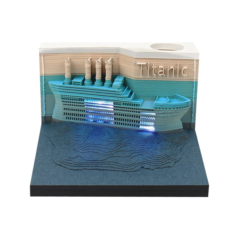 Omoshiroi Block 3D Notepad Cubes 160Sheets Diy House 3D Memo Pad Led Light Sticky Notes Paper Notes Stationery Christmas Gifts