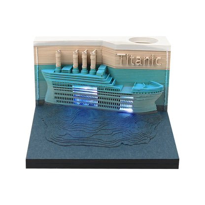Omoshiroi Block 3D Notepad Cubes 160Sheets Diy House 3D Memo Pad Led Light Sticky Notes Paper Notes Stationery Christmas Gifts