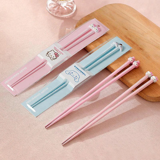 Hello Kitty Melody Cinnamoroll Alloy Chopsticks Non-Slip Couple Cartoon Design Household Set Chopsticks Children Gifts