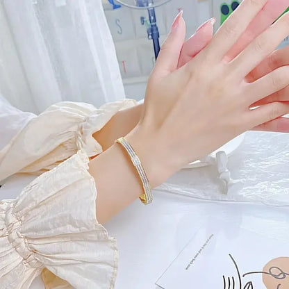 1PC Titanium Steel Stainless Steel Inlaid Zircon Gold Plated Bracelet Classic and Simple Style Bangles for Women Daily Jewelry
