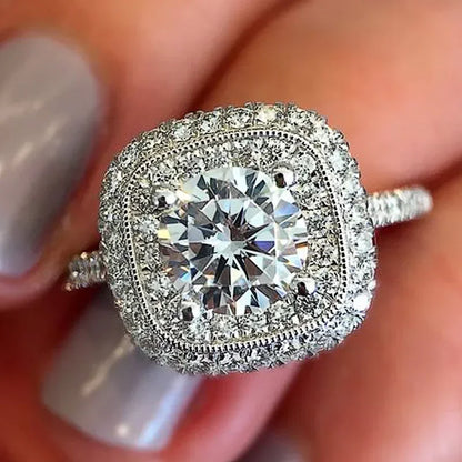 New Fashion Square Flashing Ring with Geometric Luxury Inlaid AAA Cubic Zirconia  Wedding Accessories Women's Jewelry